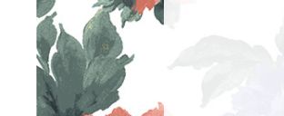 Decorative floral pattern with green leaves and coral flowers