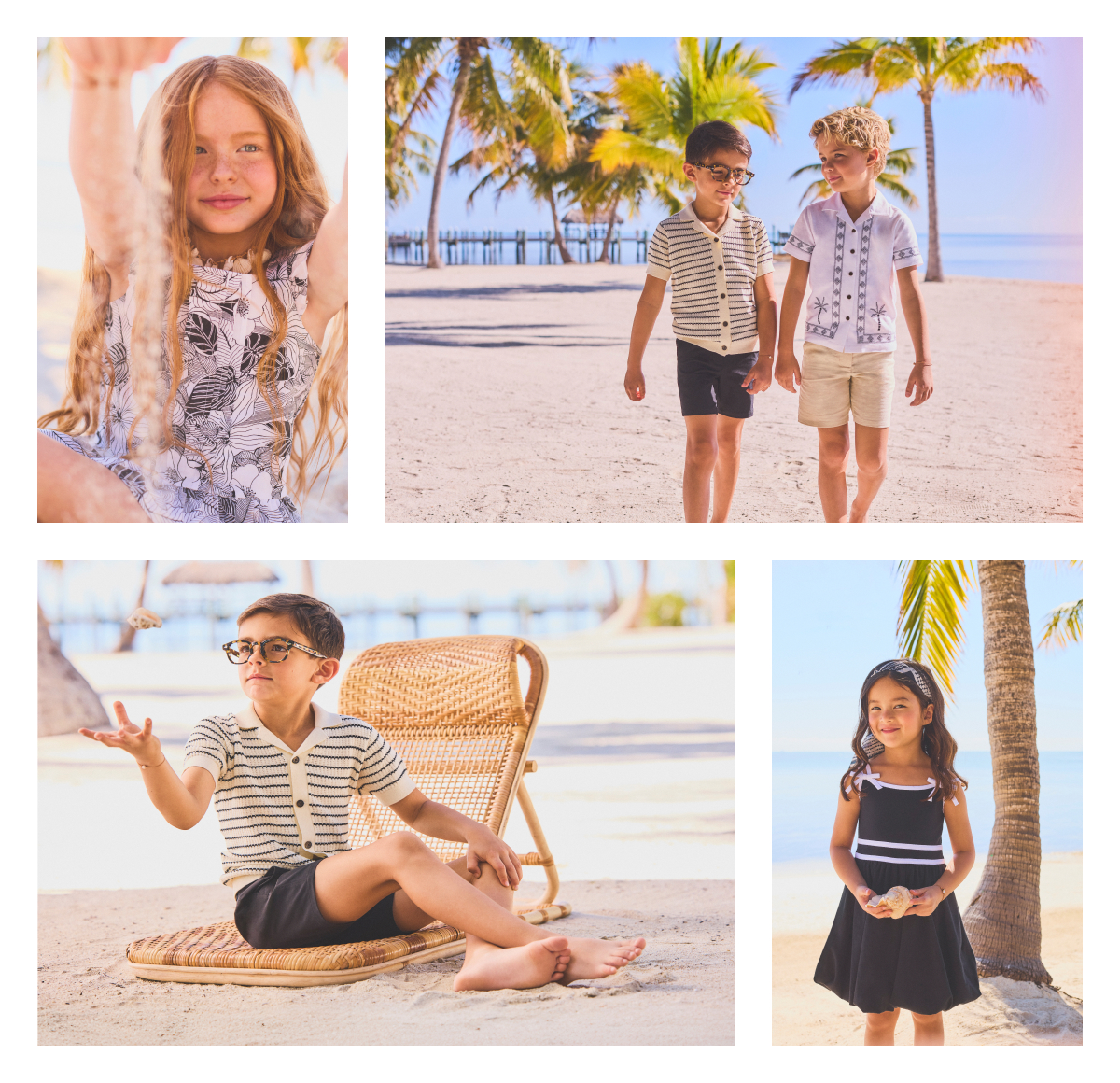 Children in summer clothing on tropical beach