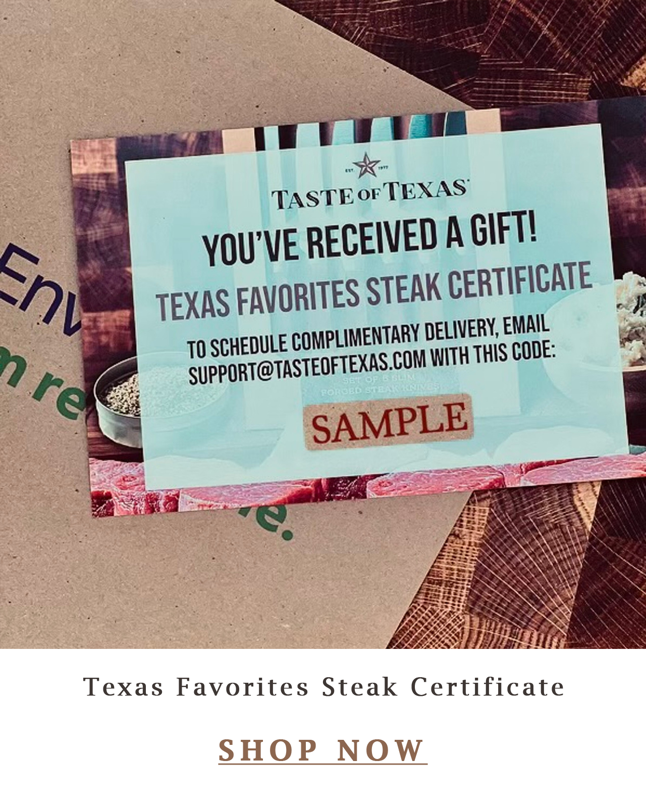Texas Favorites Steak Certificate
