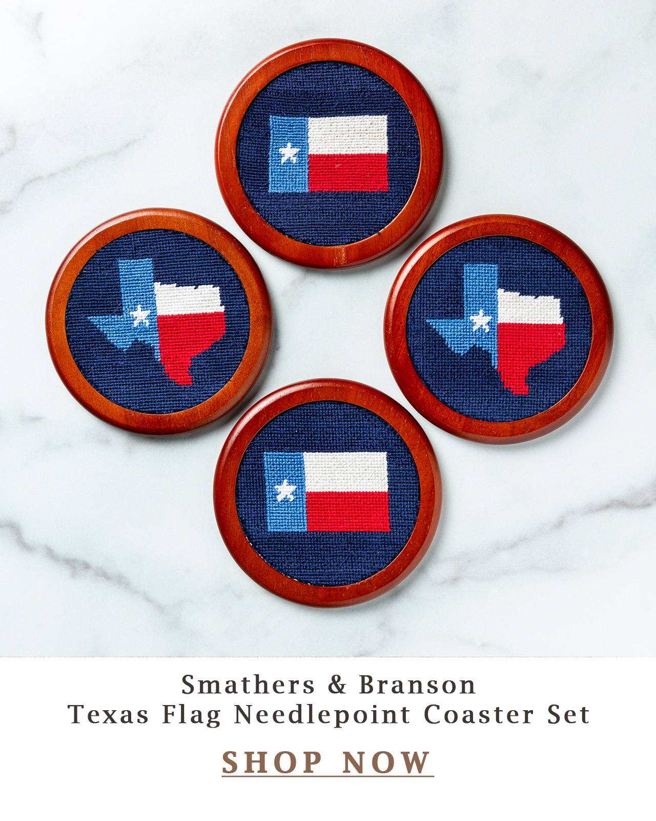 Texas Flag Needlepoint Coaster Set