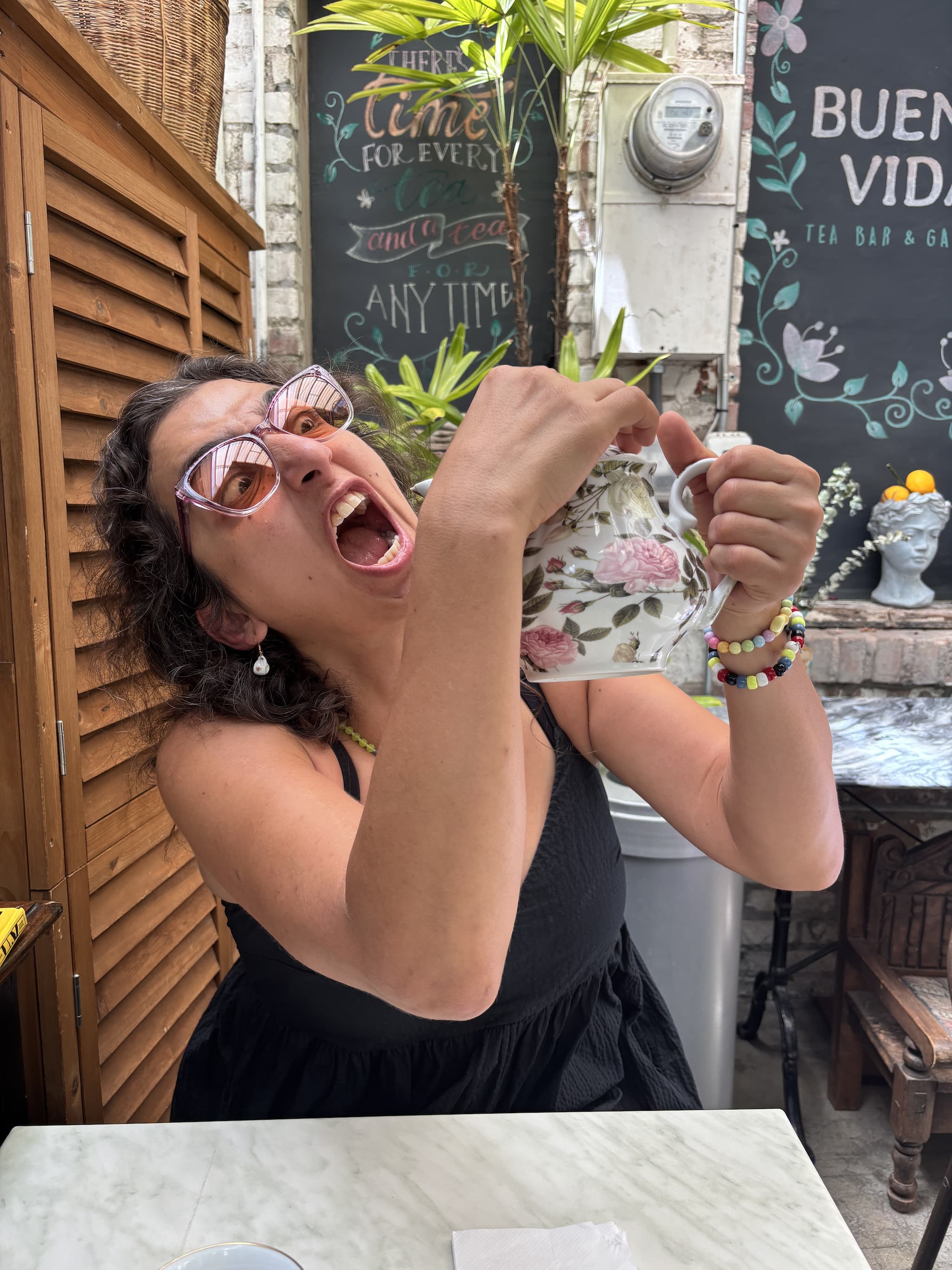 A trans femme chugging hot tea