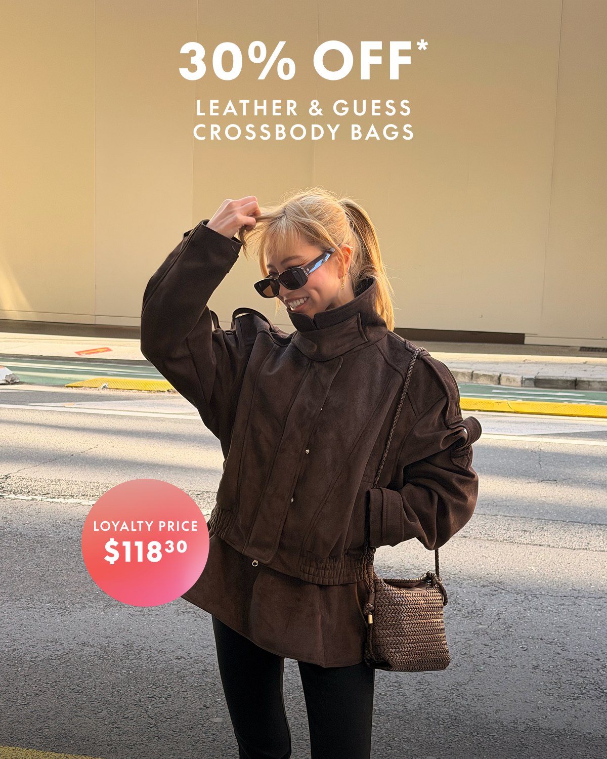 30% off* leather & guess crossbody bags