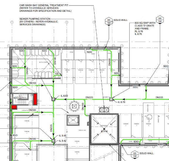 The civil stormwater plan for the ground-level car park