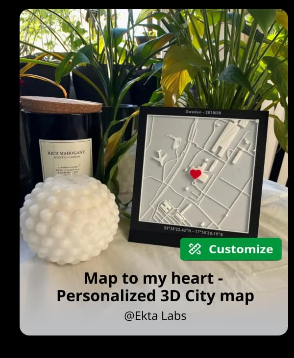 Create your unique romance! Click to customize your personalized 3D city map frame.