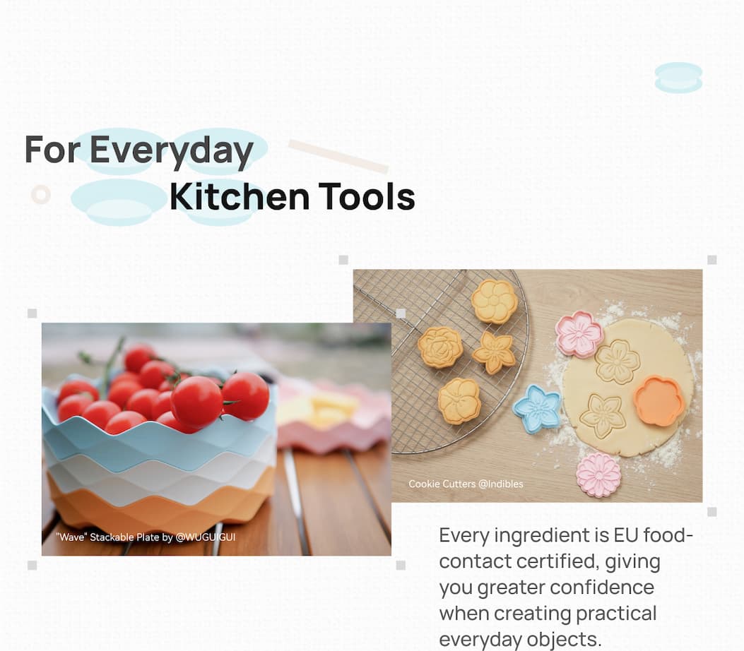 EU food-contact certified 3D printing: Create kitchen tools and everyday objects with Bambu PLA Pure. Tap to shop food-safe filaments.