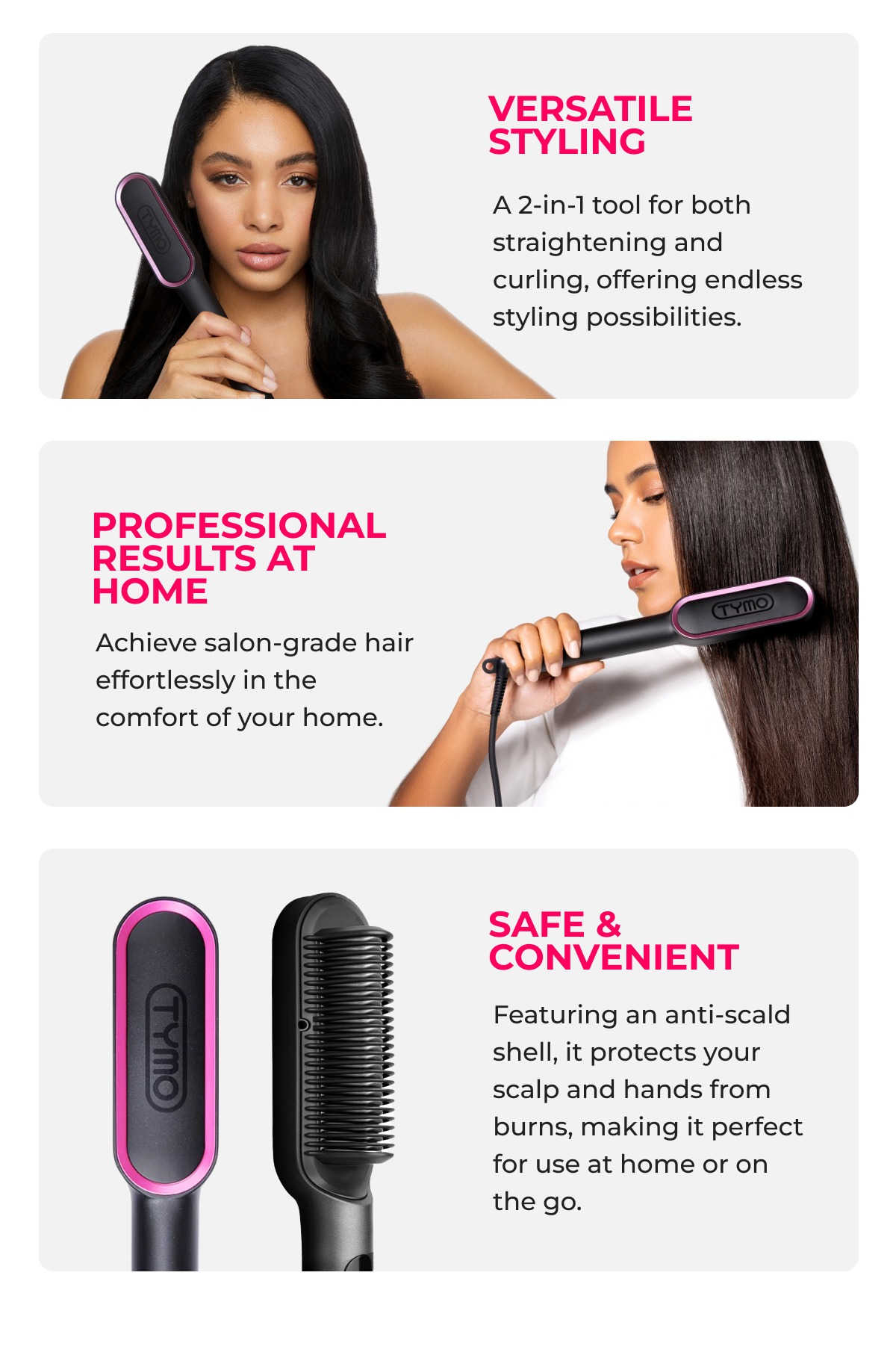 TYMO RING 2-in-1 hair straightening comb (styling brush/curlers)