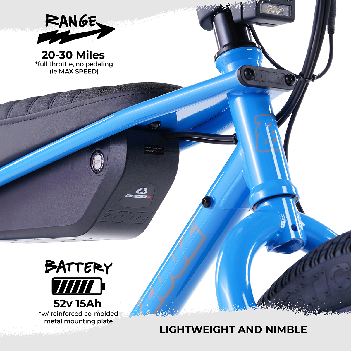 the zooz ultra ripster has long range without ever pedaling. 