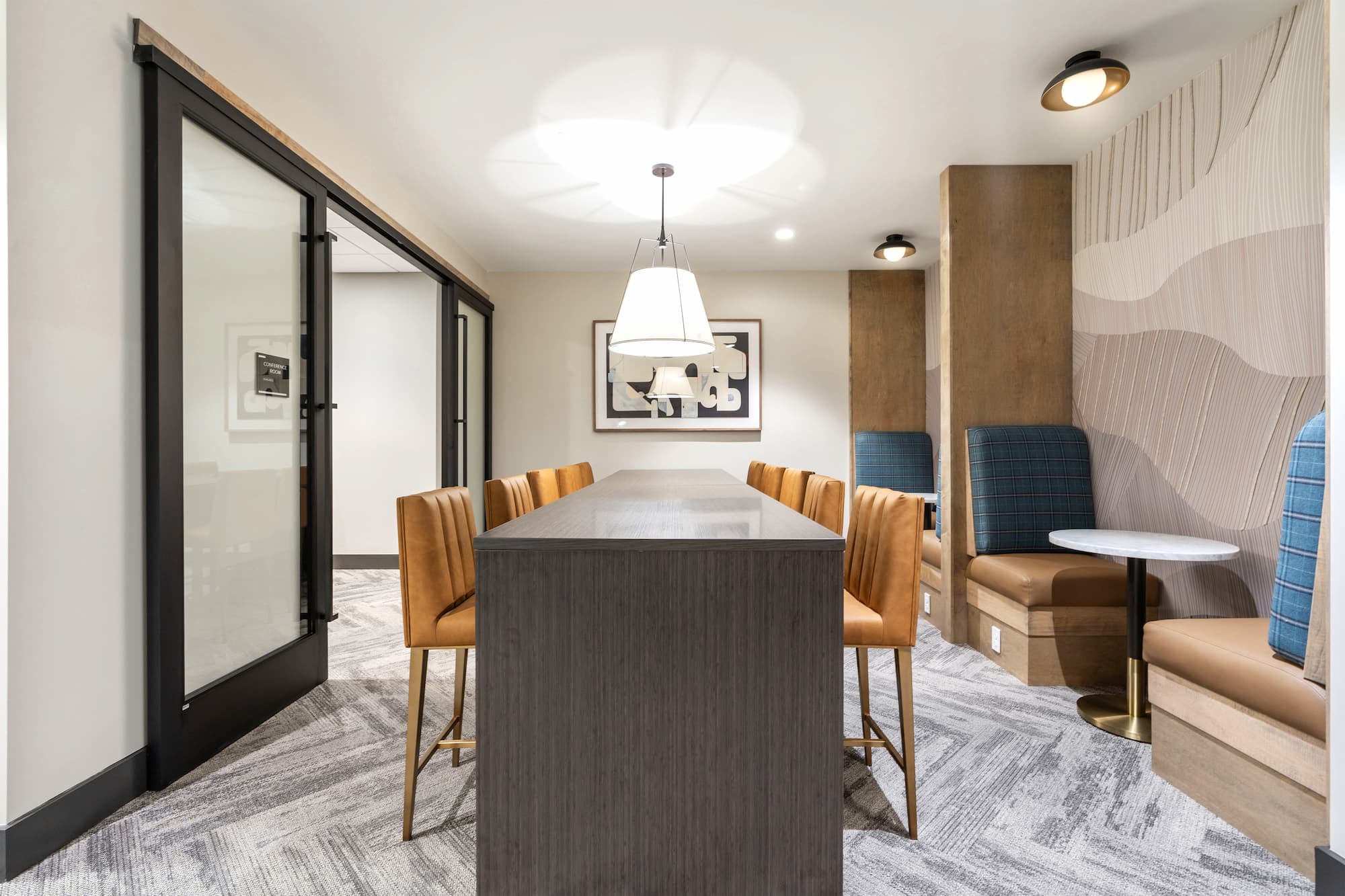 Conference room installation with REEF | COOL GRAY and Dimensional Felt