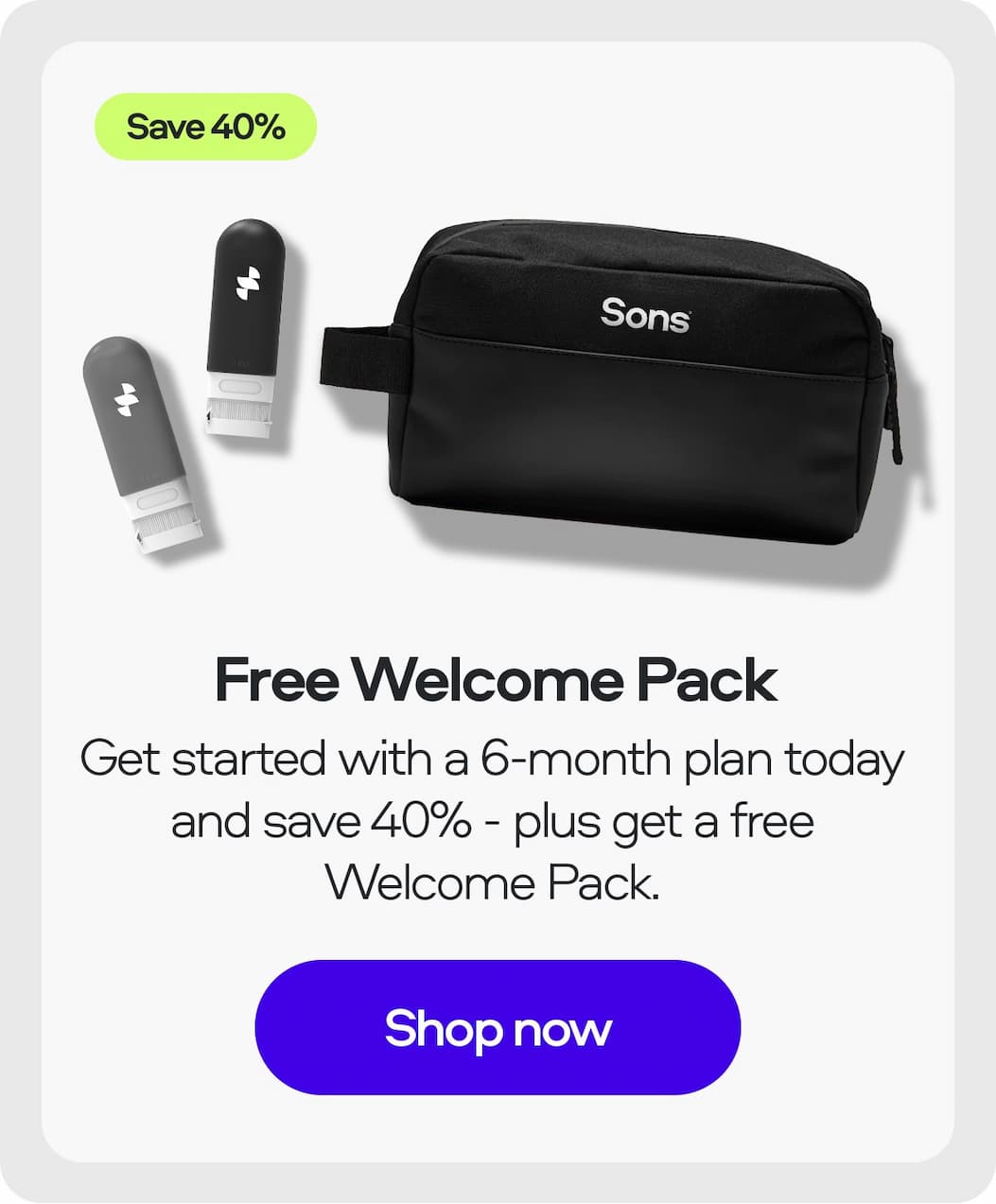 an image of a black bag with a white text that says, free welcome pack
