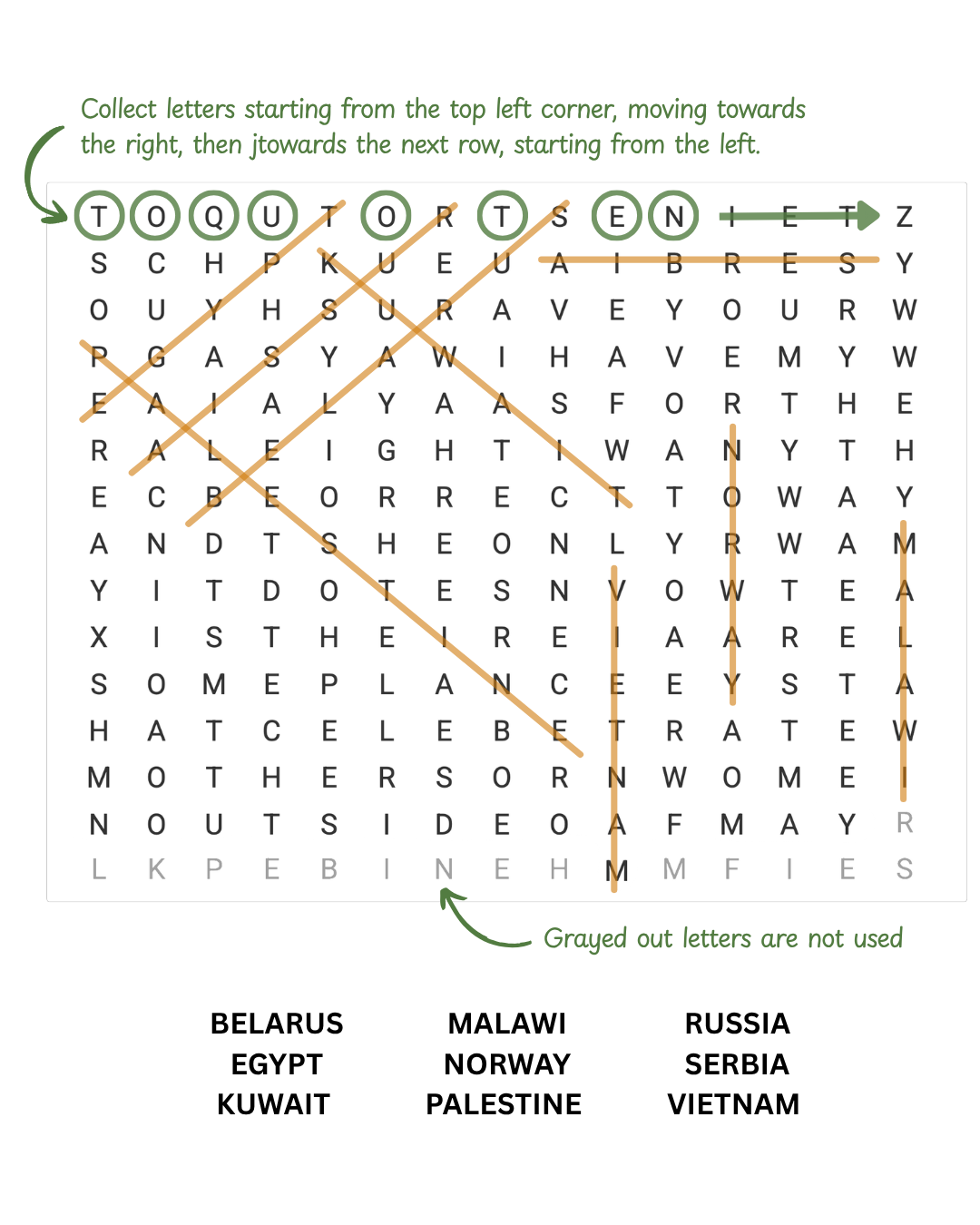 Answer to the Mother's Day wordsearch game Answer to the Mother's Day wordsearch game