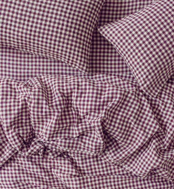 Berry Gingham 100% Linen Duvet Cover