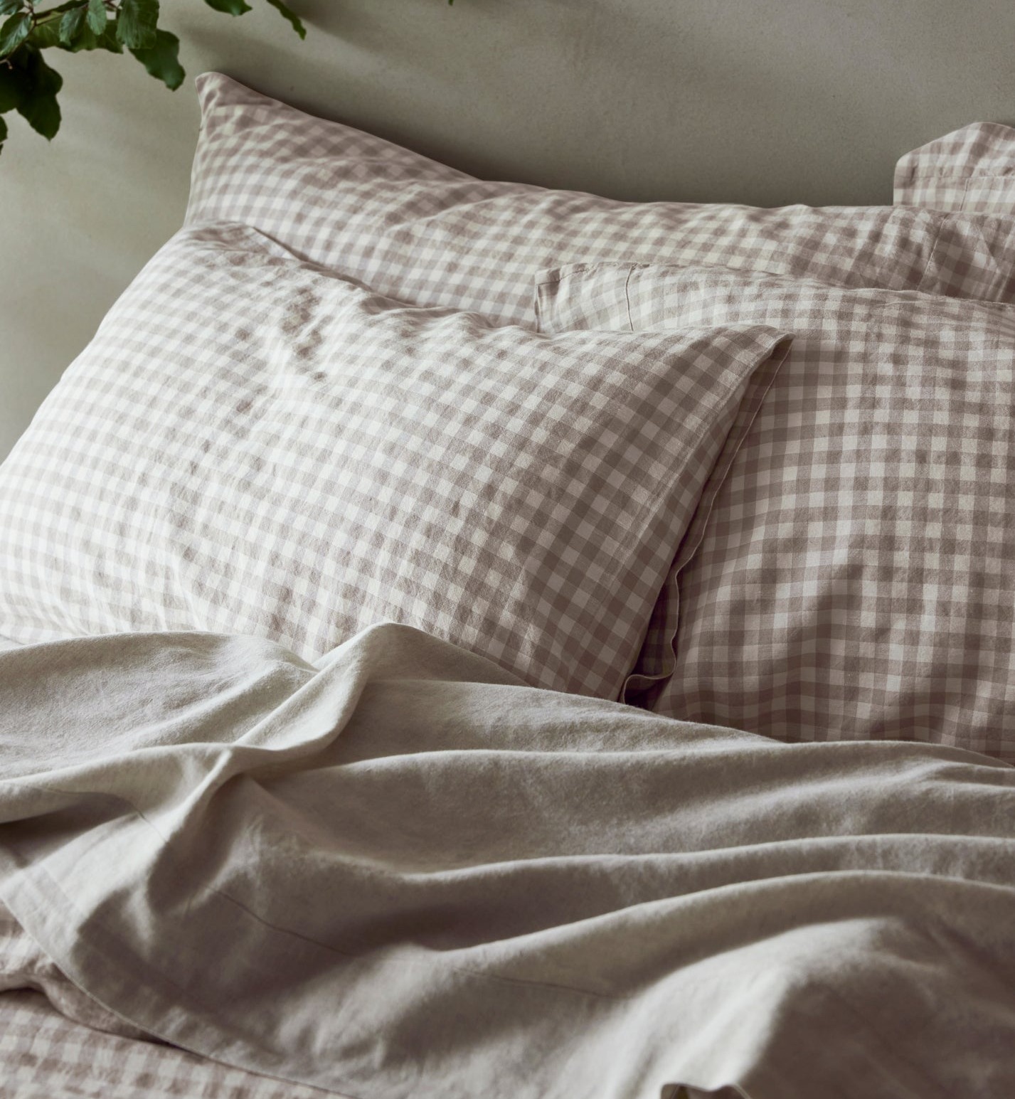 Mushroom Gingham Linen Blend Duvet Cover