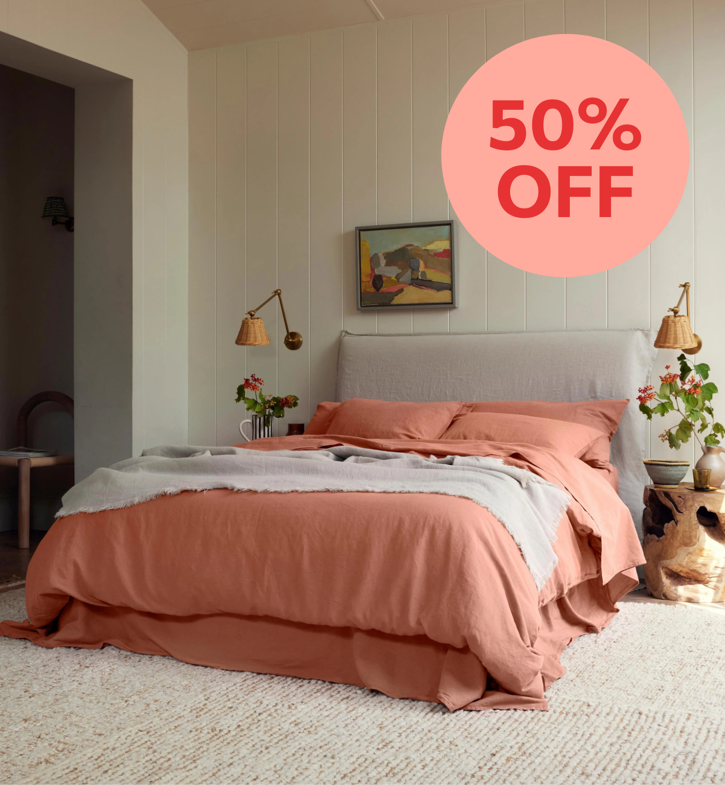 Warm Clay 100% Linen Duvet Cover