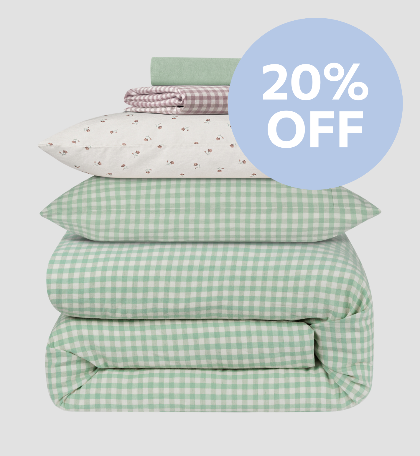 Sage Green Gingham Linen Blend Duvet Cover