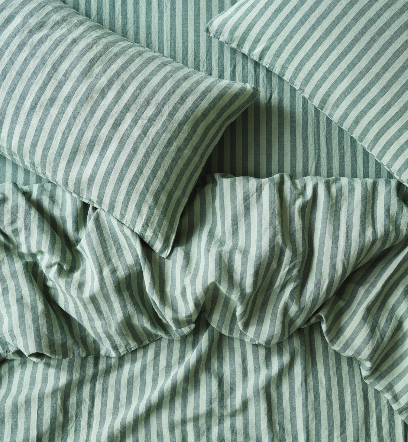 Pine Green Pembroke Stripe 100% Linen Duvet Cover