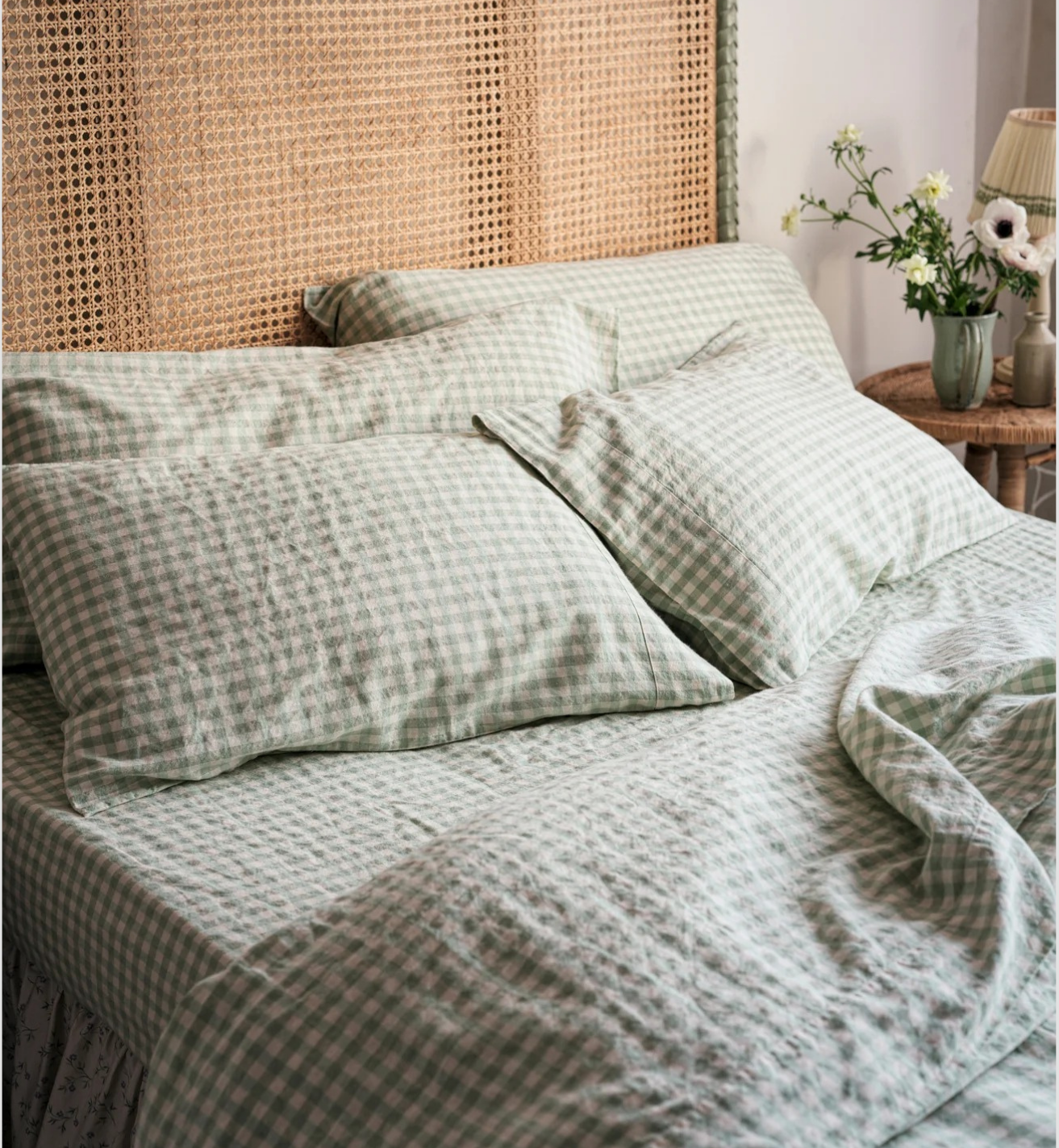 Sage Green Gingham Linen Blend Duvet Cover