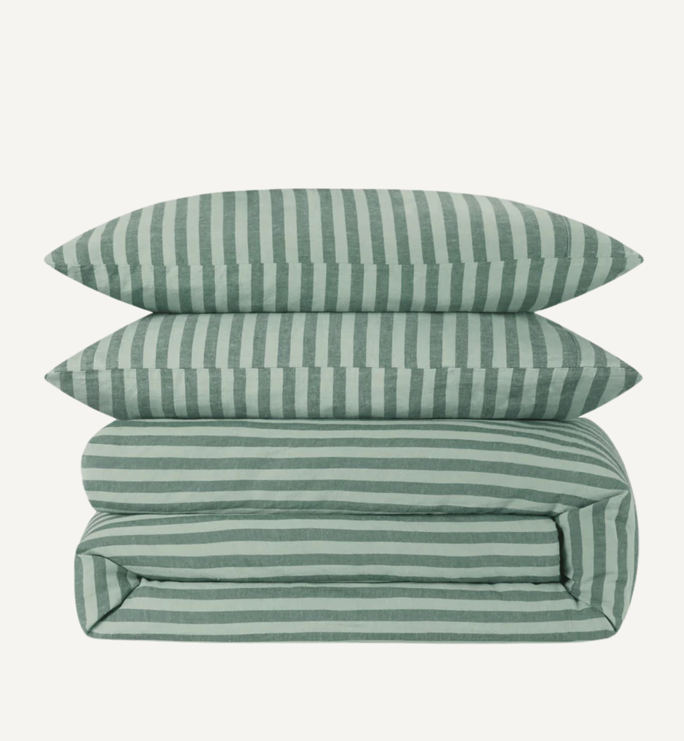 Pine Green Pembroke Stripe Linen Blend Duvet Cover