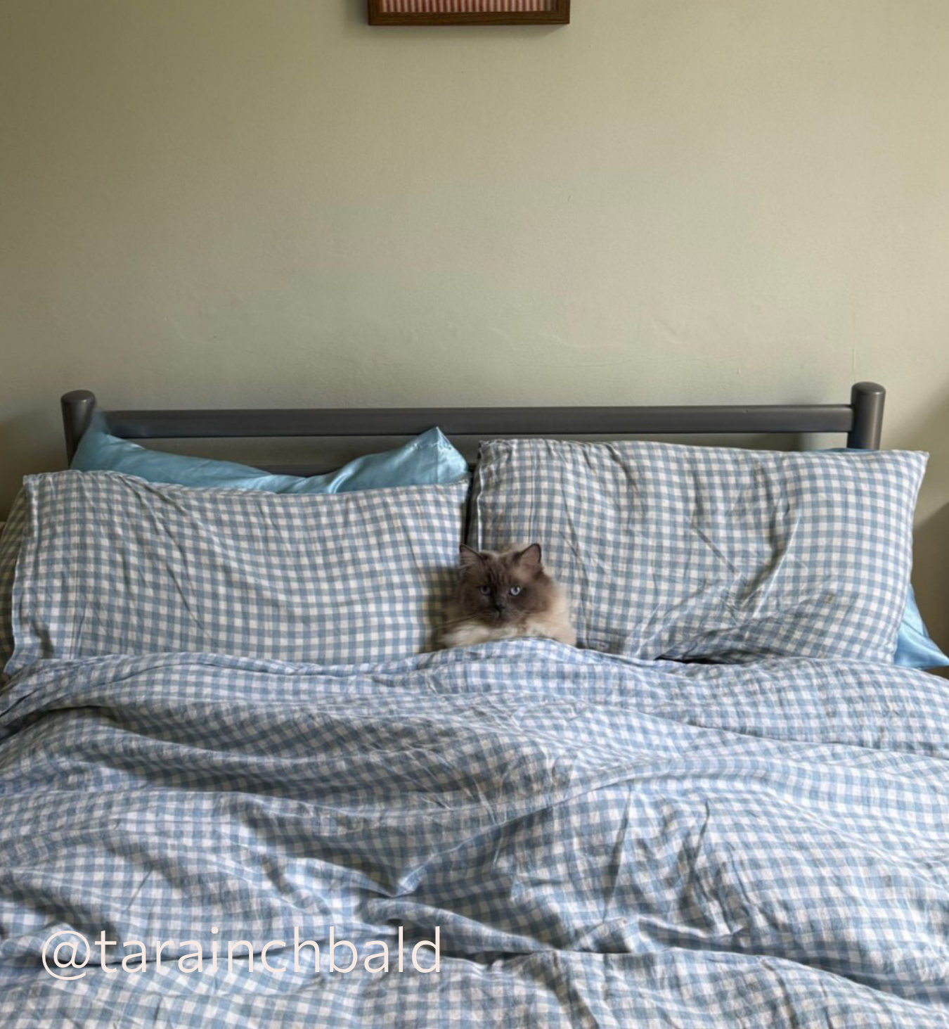 Warm Blue Gingham Linen Blend Duvet Cover