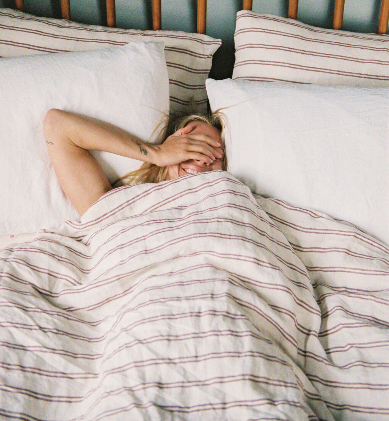 Rhubarb Kemptown Stripe Linen Blend Duvet Cover