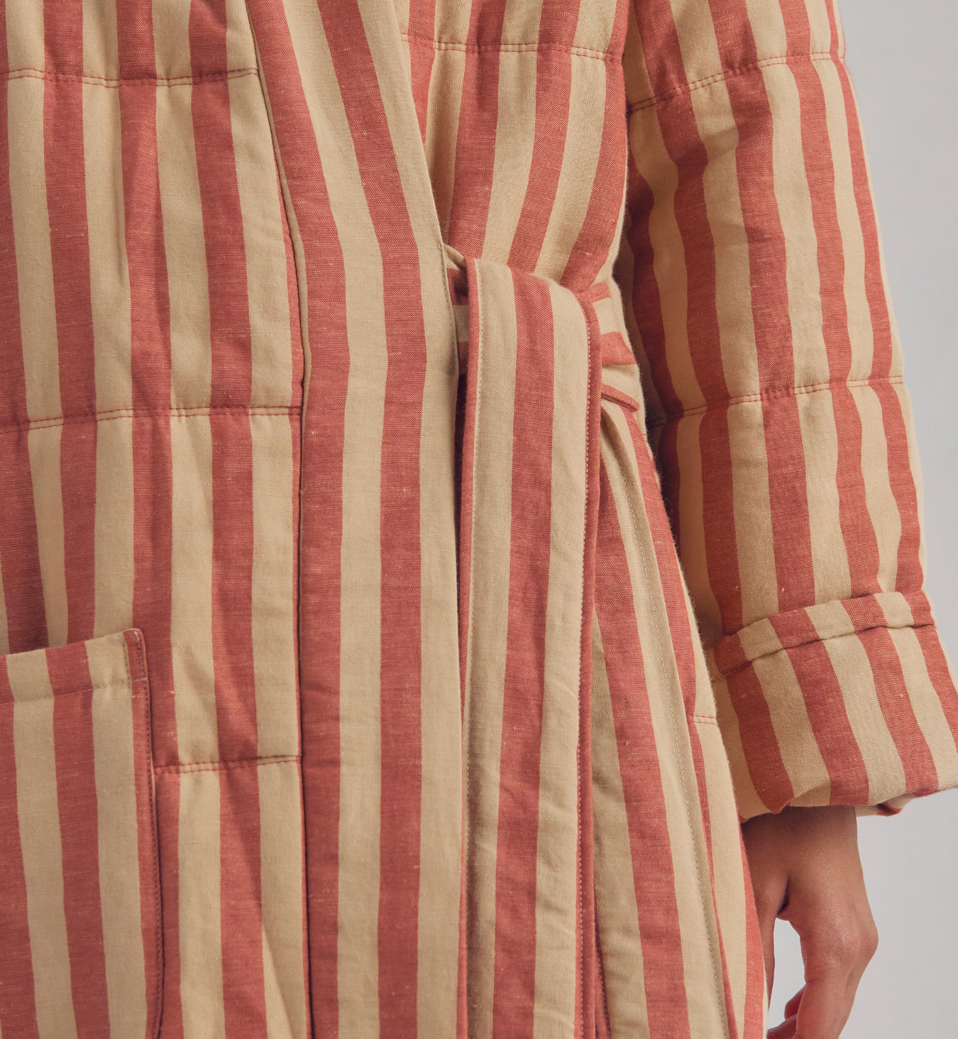 Sandstone Red Pembroke Stripe Linen Blend Housecoat
