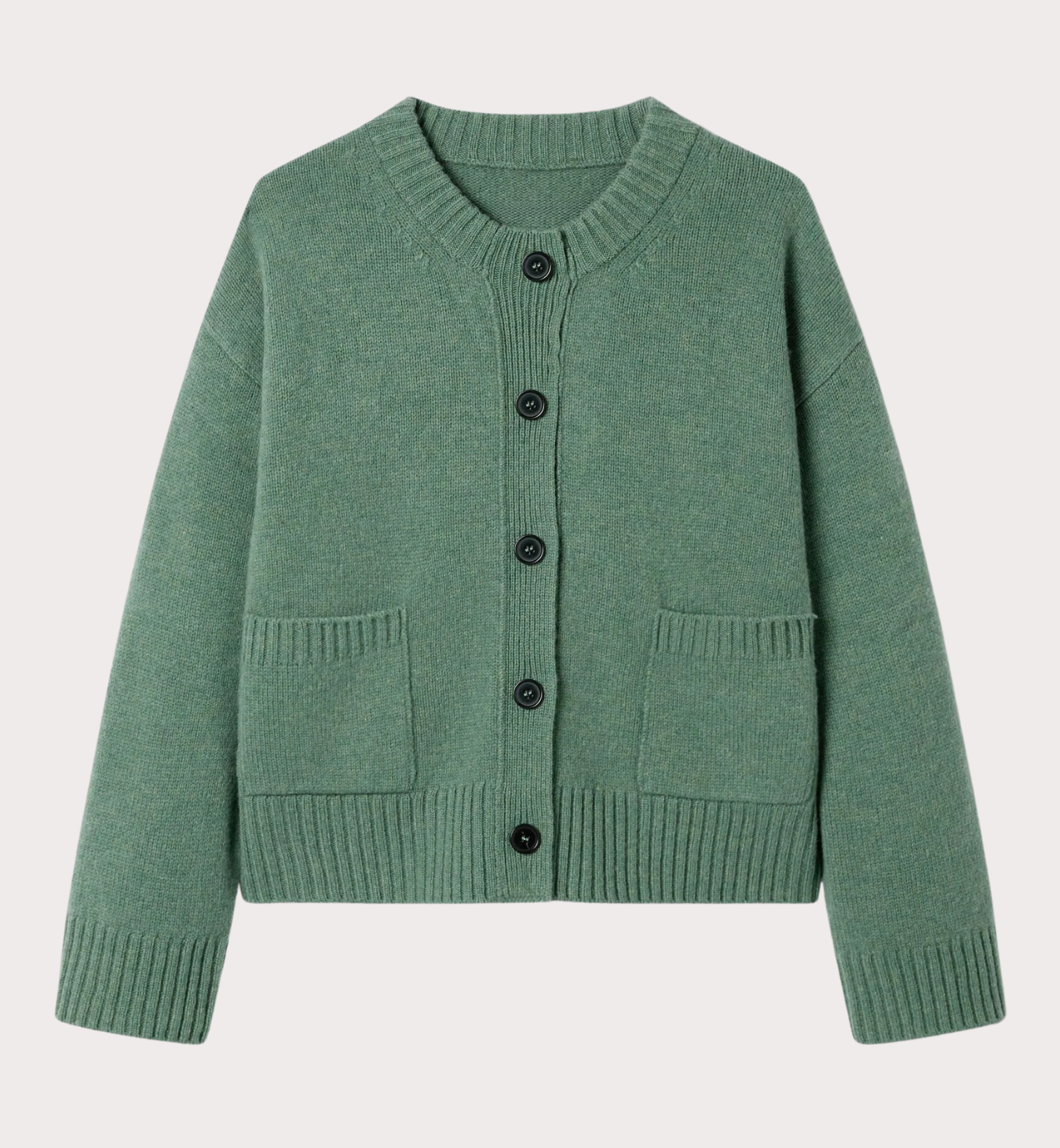 Fern Green Crew Neck Wool Cardigan