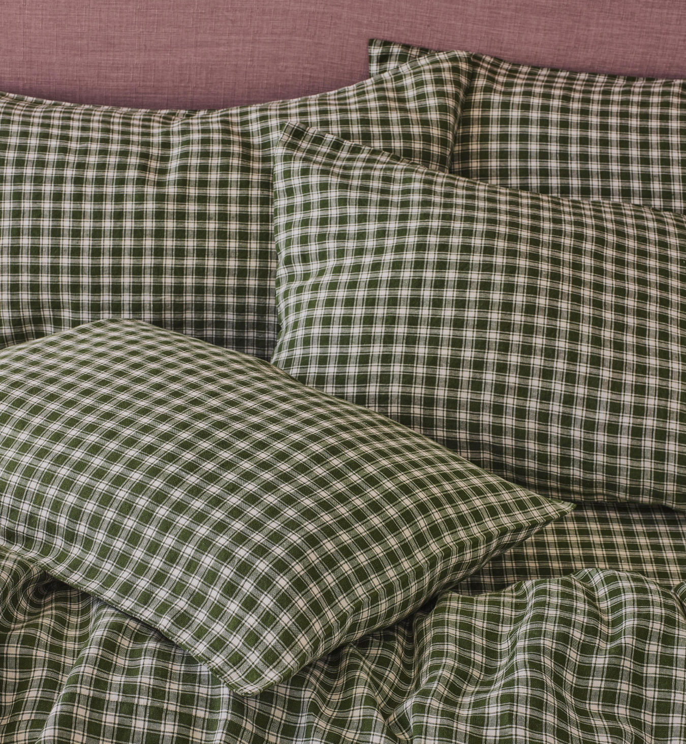 Fern Green Heritage Gingham 100% Linen Duvet Cover