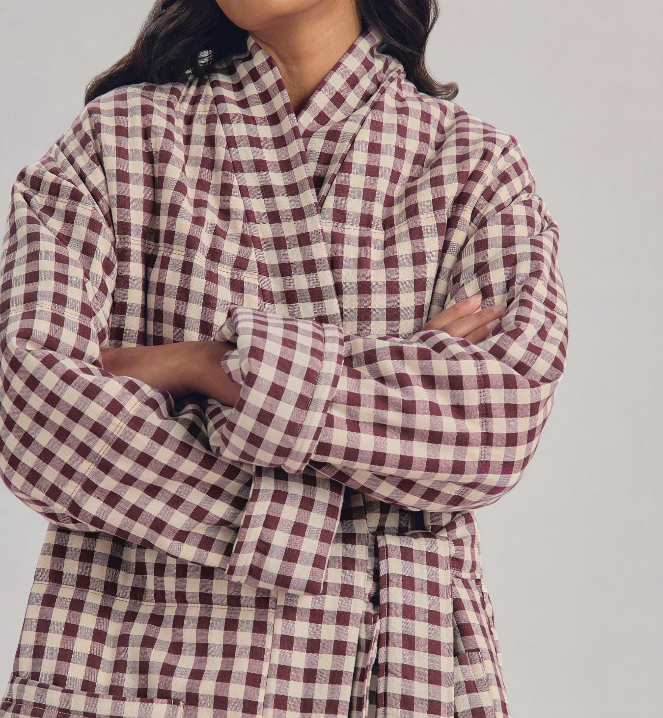 Berry Gingham Linen Blend Housecoat