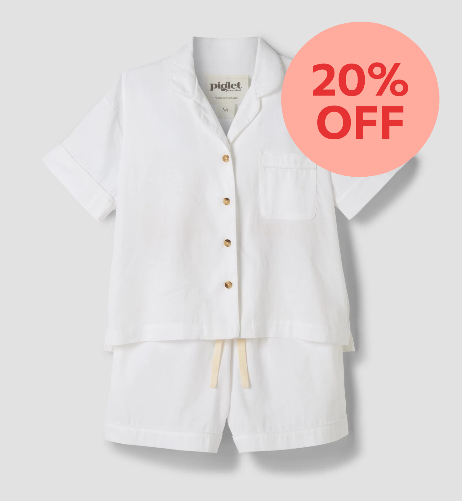 White Linen Blend Pyjama Short Set