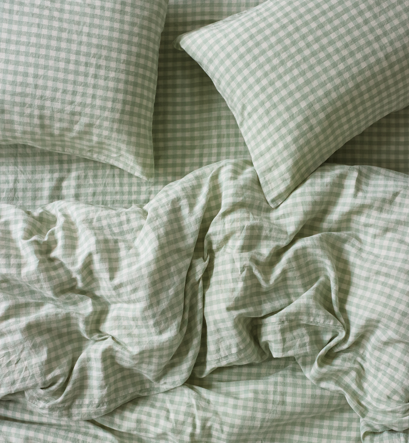 Sage Green Gingham Linen Blend Duvet Cover