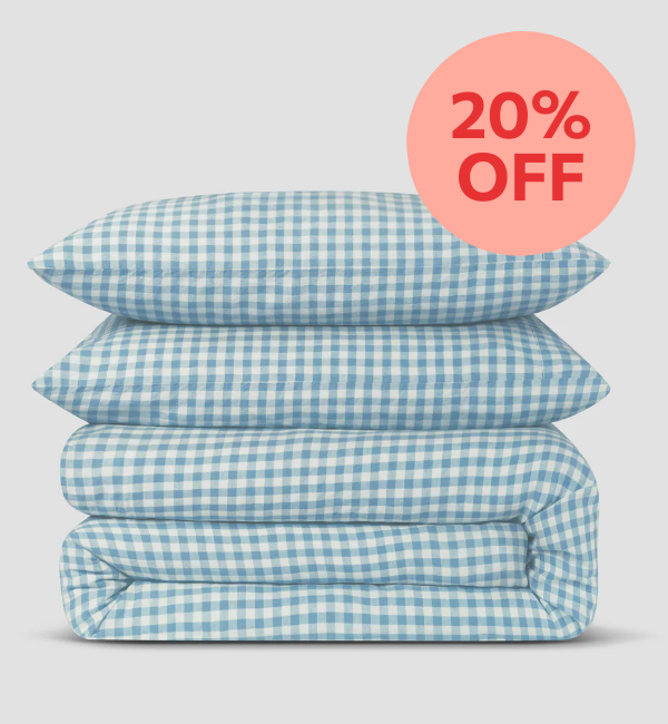 Warm Blue Gingham Linen Blend Duvet Cover