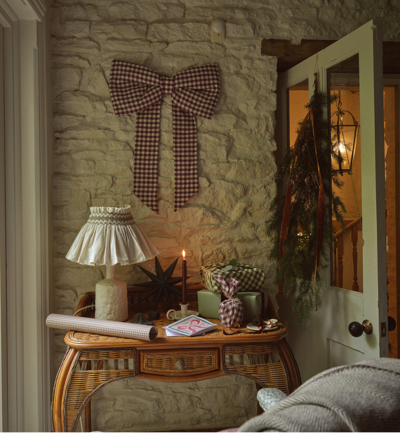 Berry Gingham Linen Blend Bow