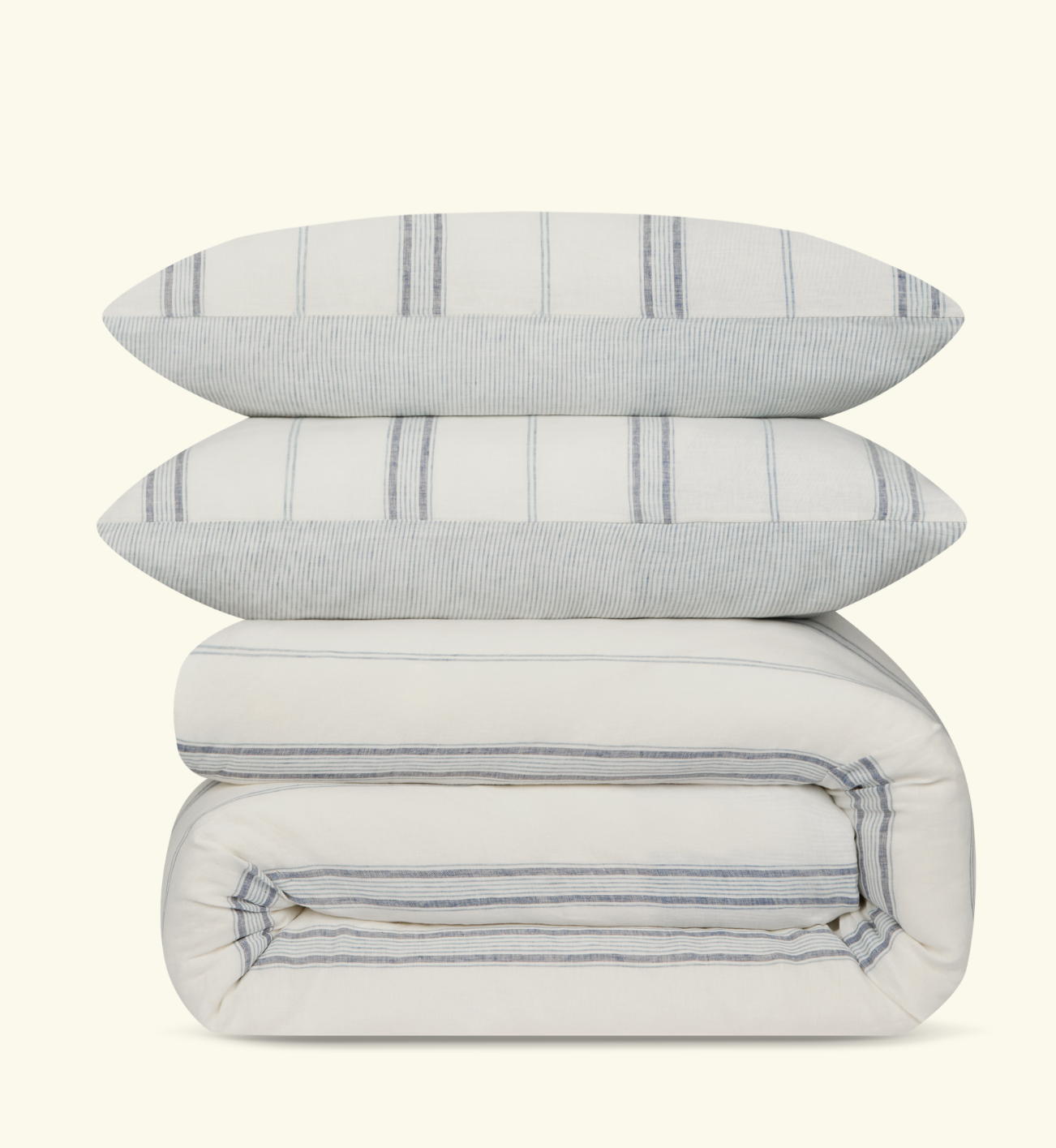 Dusk Blue Farmhouse Stripe 100% Linen Duvet Cover