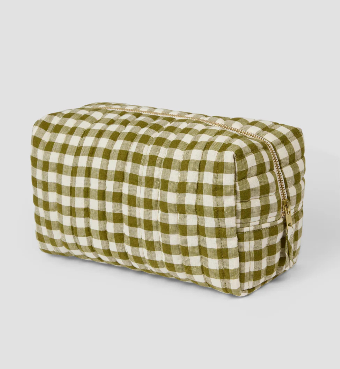 Botanical Green Gingham Linen Blend Wash Bag