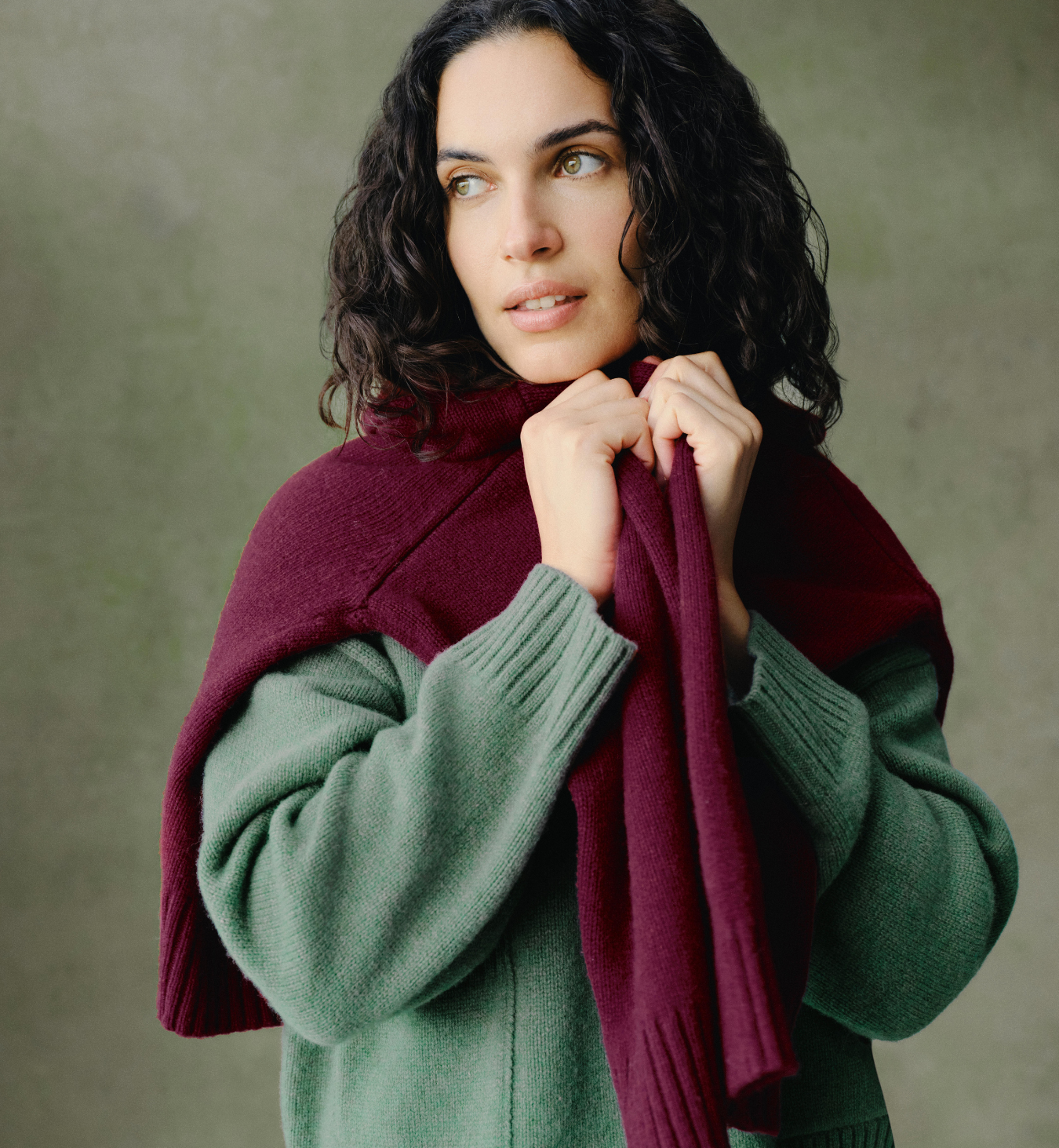 Fern Green Crew Neck Wool Cardigan