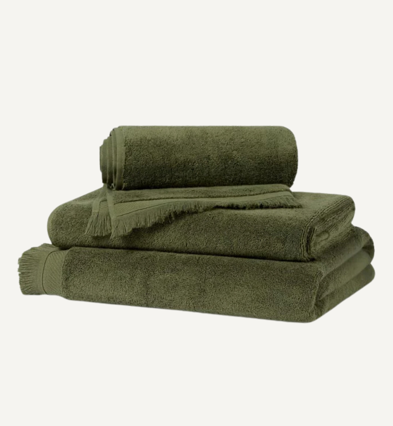 Olive Green Fringe Edge Cotton Towels