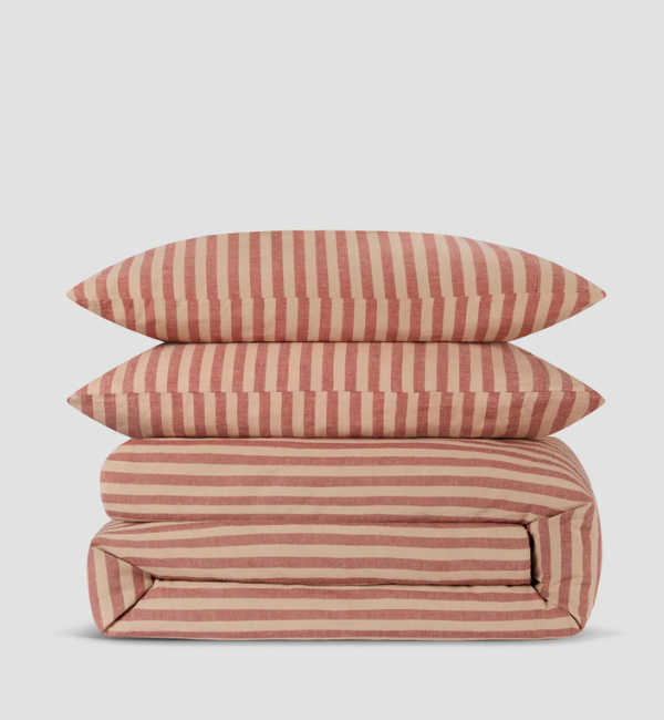Sandstone Red Pembroke Stripe Linen Blend Duvet Set