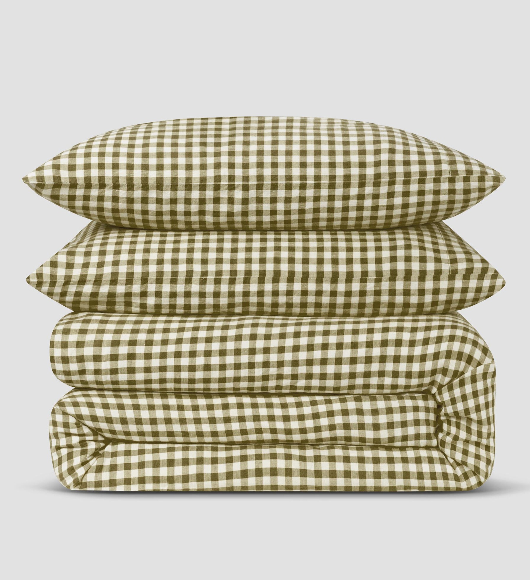 Botanical Green Gingham Linen Blend Duvet Set