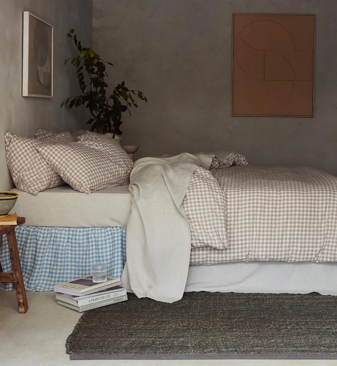 Mushroom Gingham Linen Blend Duvet Cover