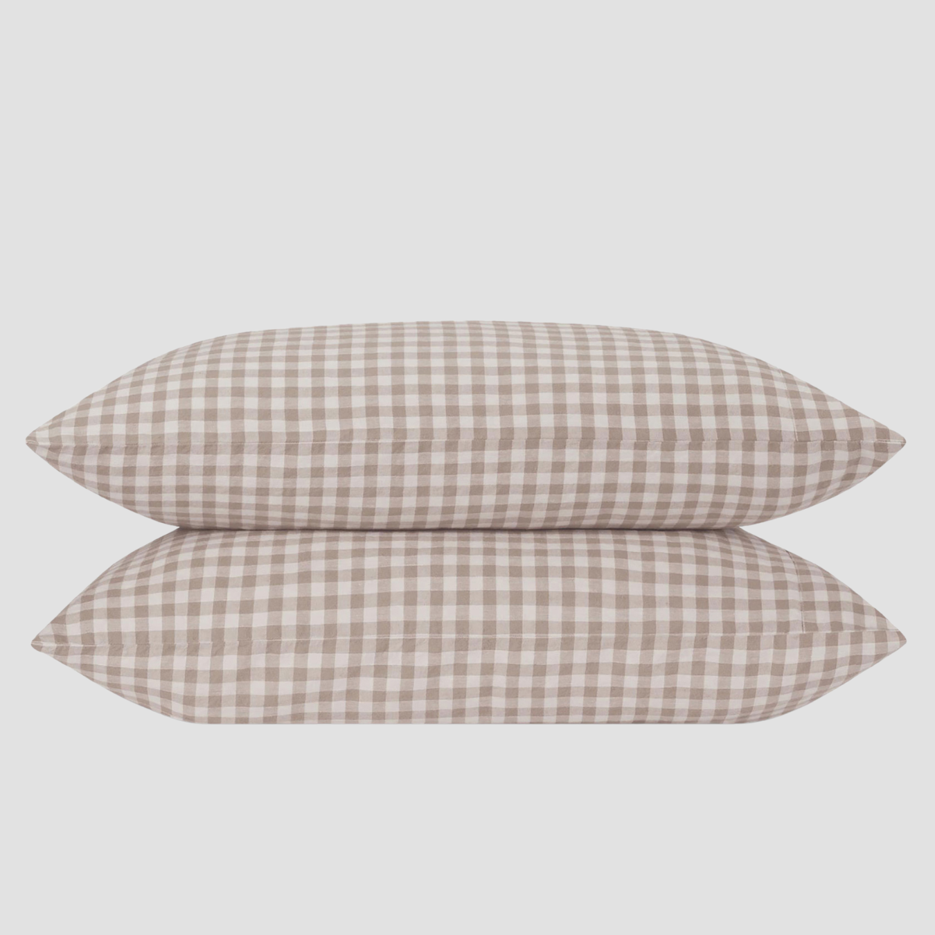 Mushroom Gingham Linen Blend Pillowcases (Pair)