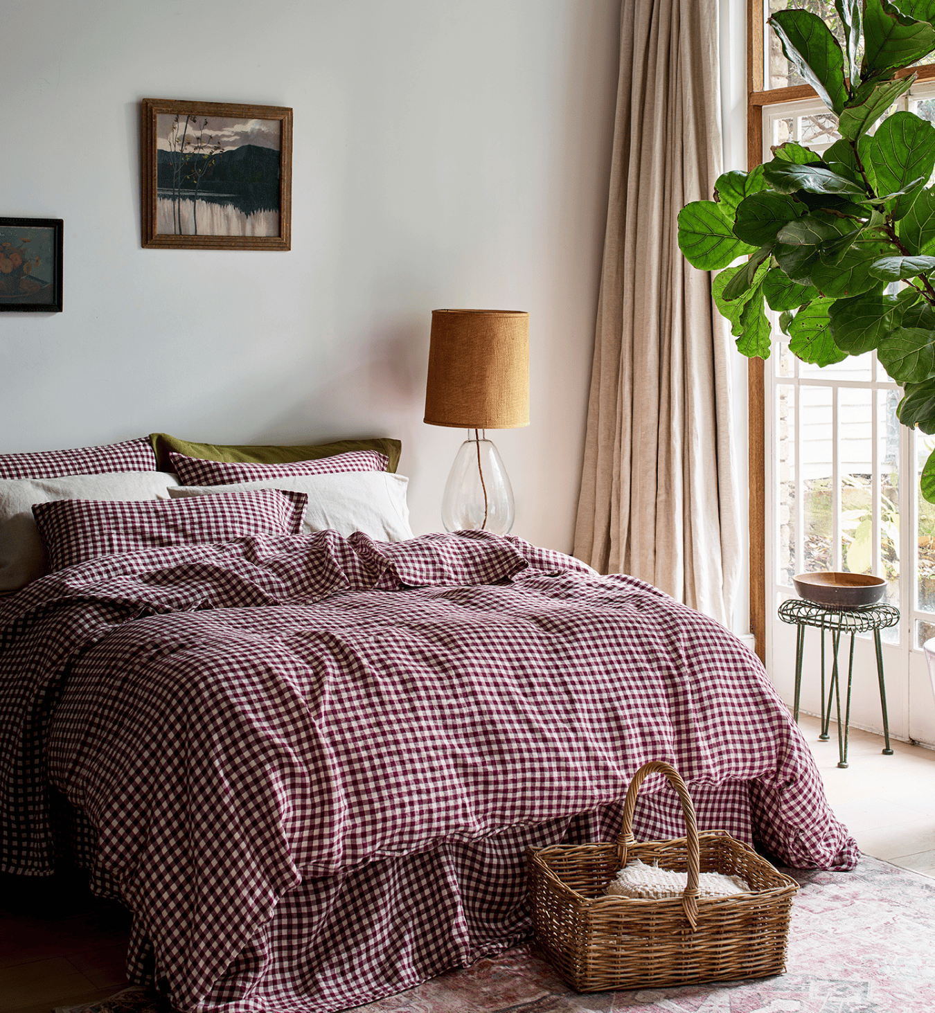 Berry Gingham Linen Blend Duvet Cover