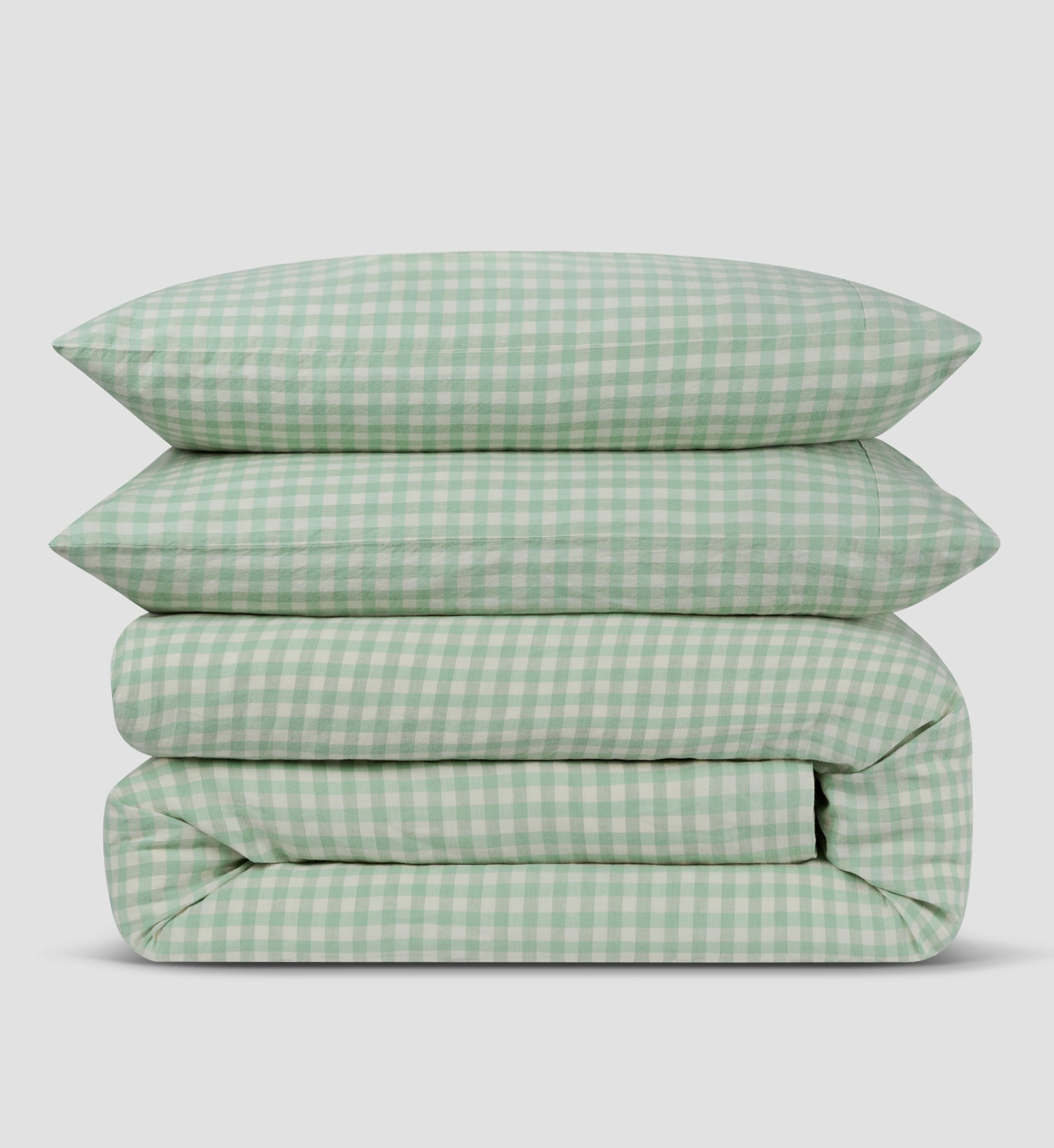 Sage Green Gingham Linen Blend Duvet Set