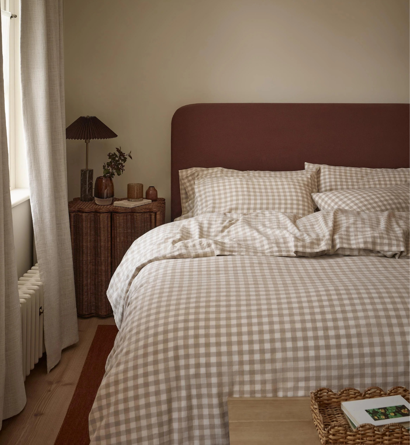 Oatmeal Pembroke Gingham Linen Blend Duvet Cover