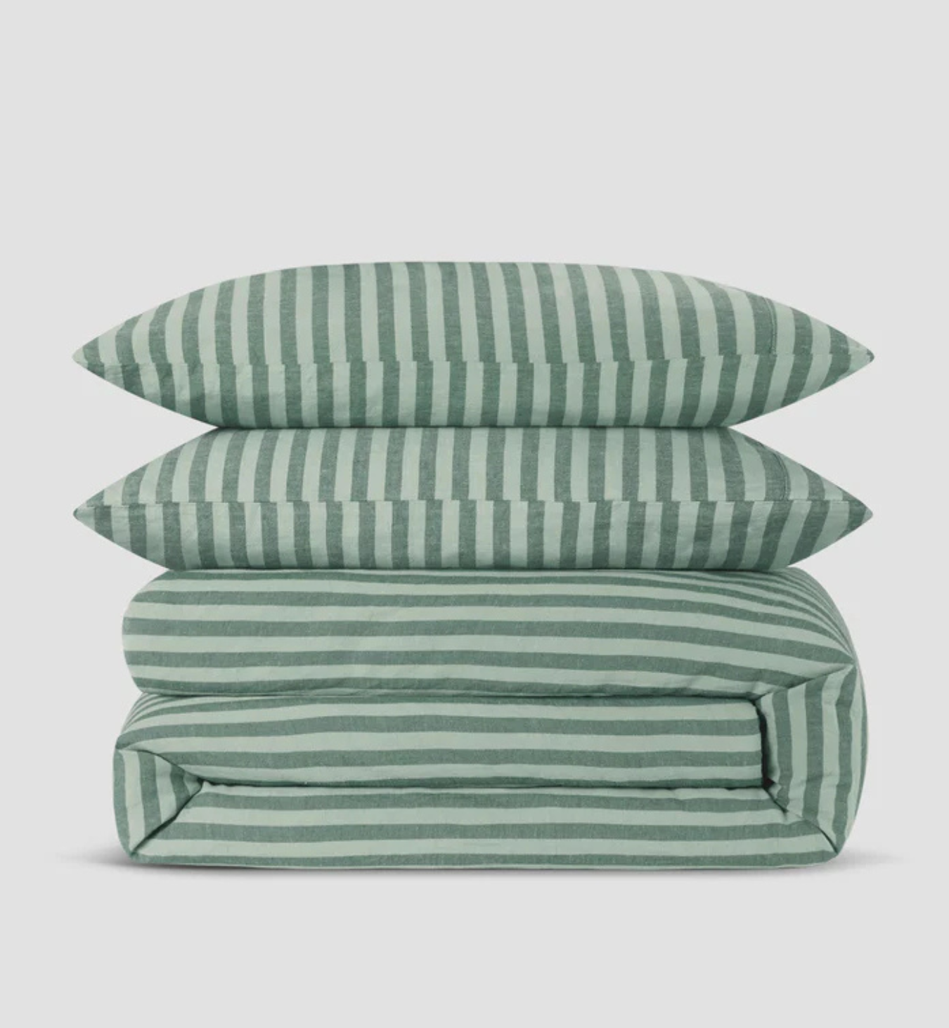 Pine Green Pembroke Stripe Linen Blend Duvet Cover