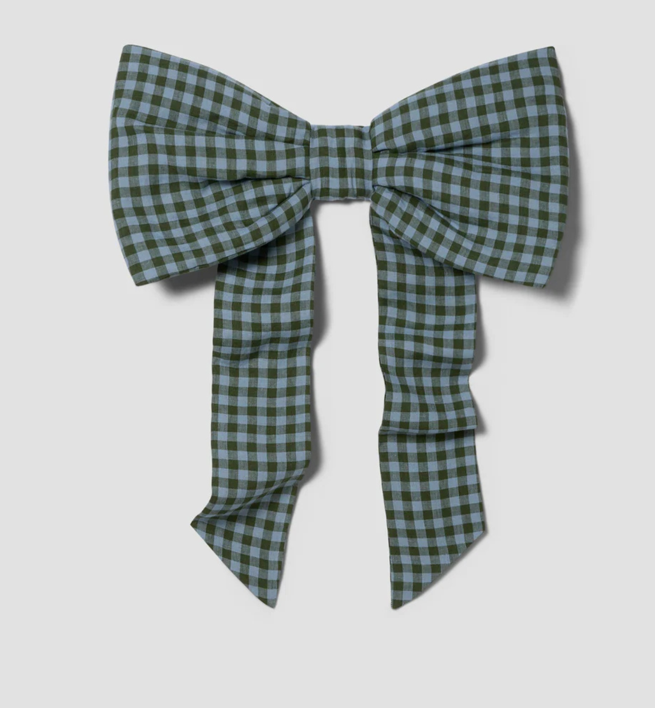 Fern Green & Dusk Blue Colour Drenched Gingham Linen Blend Bow
