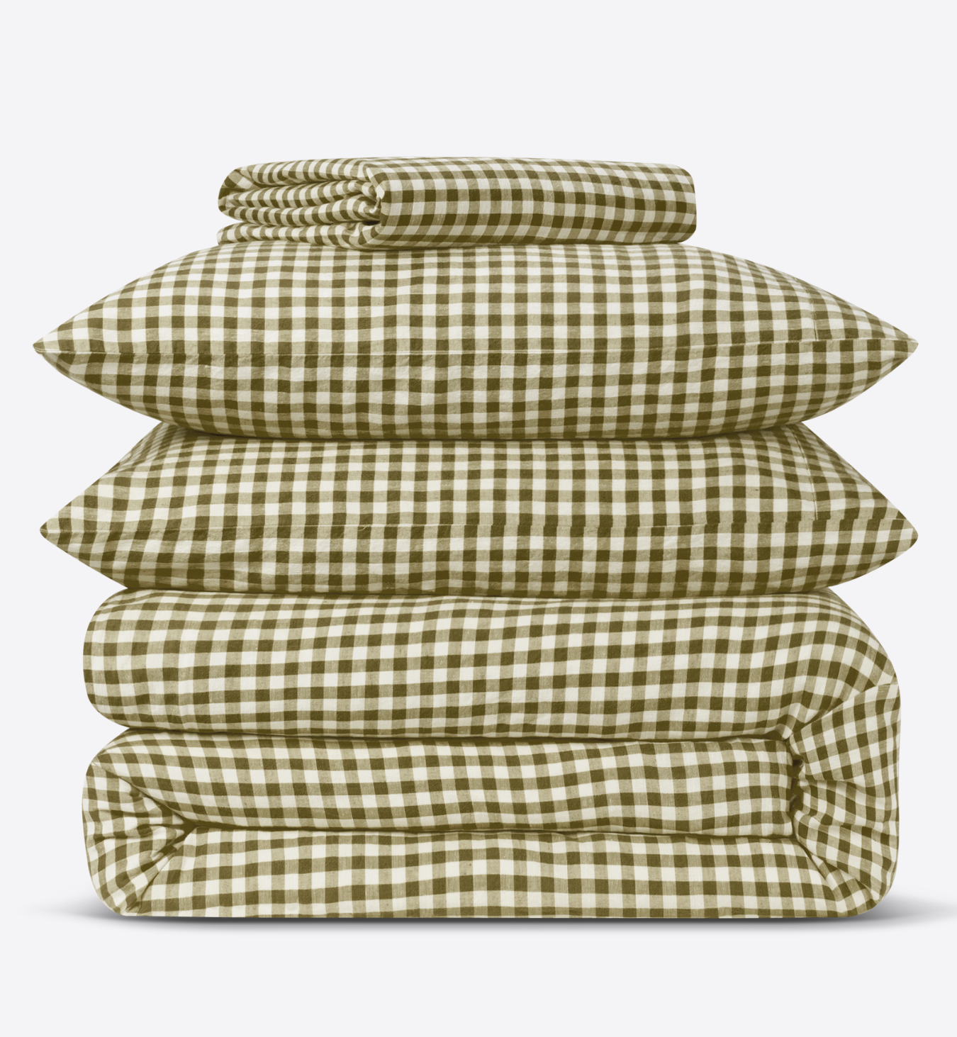 Botanical Green Gingham Linen Blend Duvet Cover