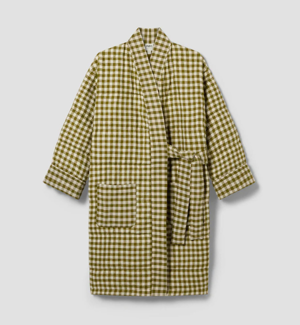 Botanical Green Gingham Linen Blend Housecoat