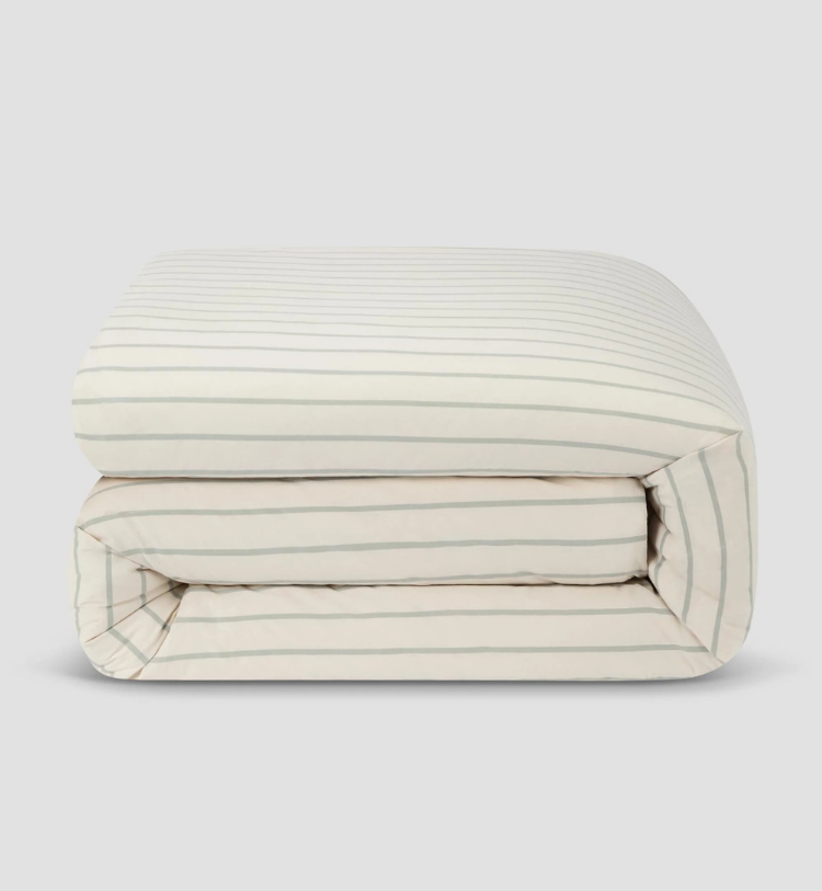 Mellow Green Slumber Stripe Cotton Duvet Cover