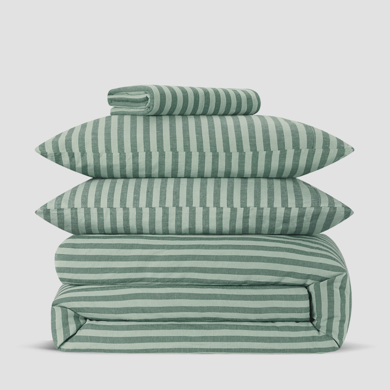 Pine Green Pembroke Stripe 100% Linen Duvet Cover
