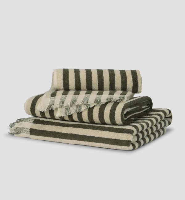 Olive Green Pembroke Stripe Cotton Towels