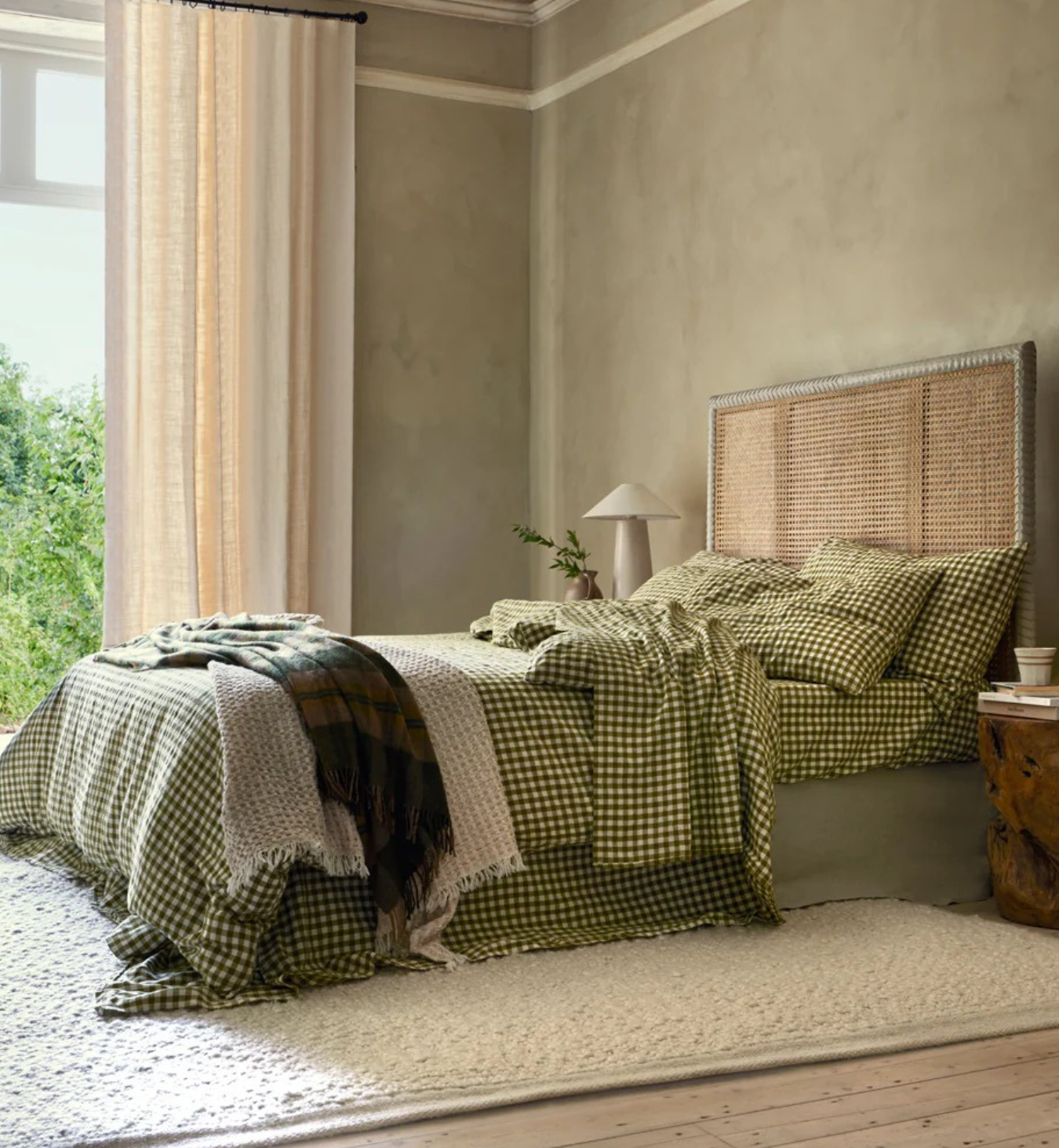 Botanical Green Gingham 100% Linen Duvet Cover